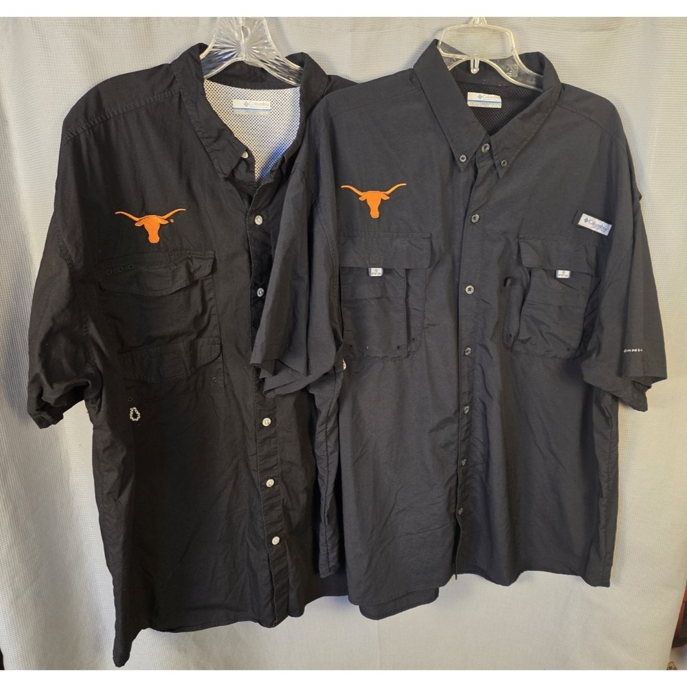 Columbia PFG Texas Longhorns Fishing Shirt Vented Men's Size 2XL Lot of 2 Black